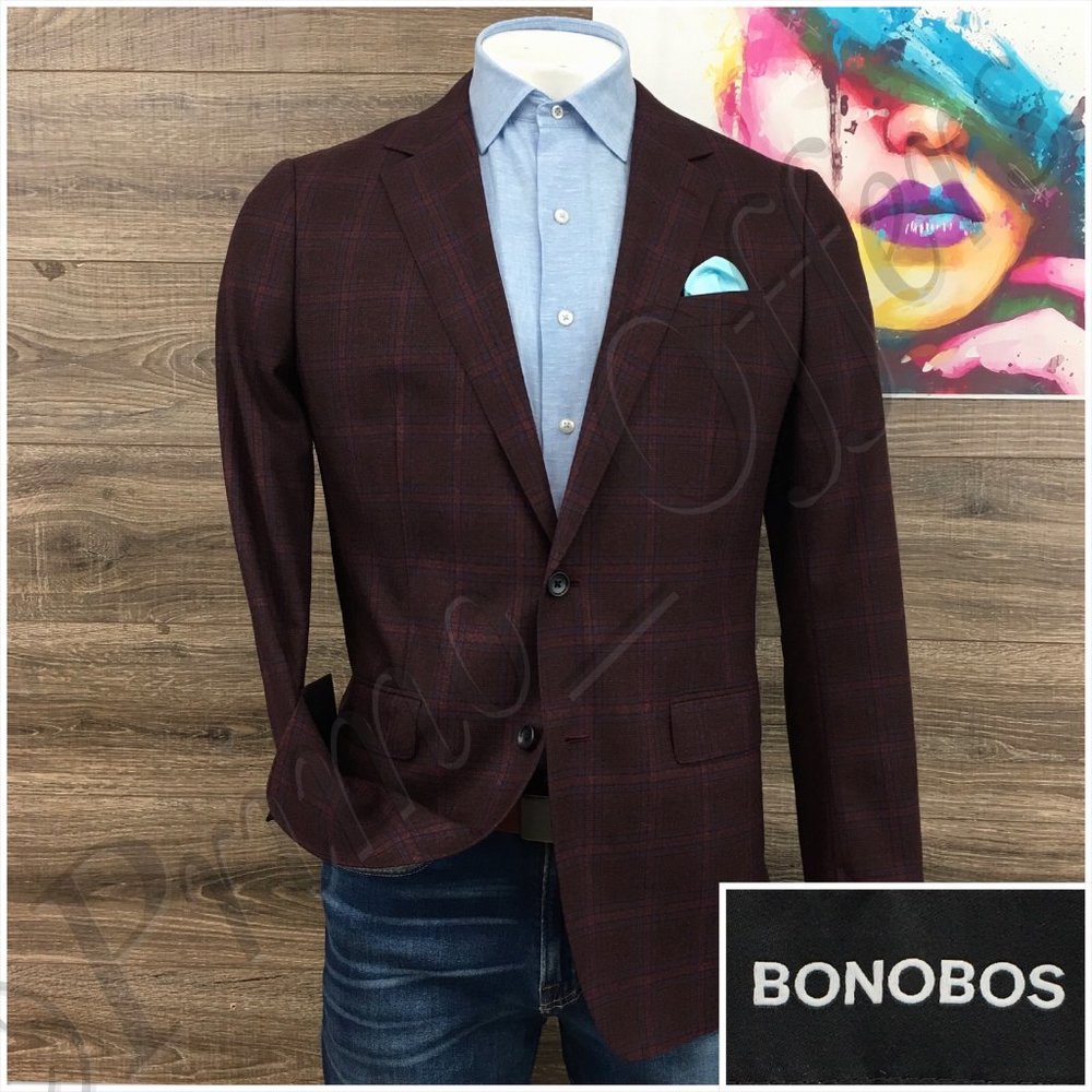 Bonobos Mens Casual Blazer Sport Coat Two Button Jacket Size 42L Slim Wool Suits